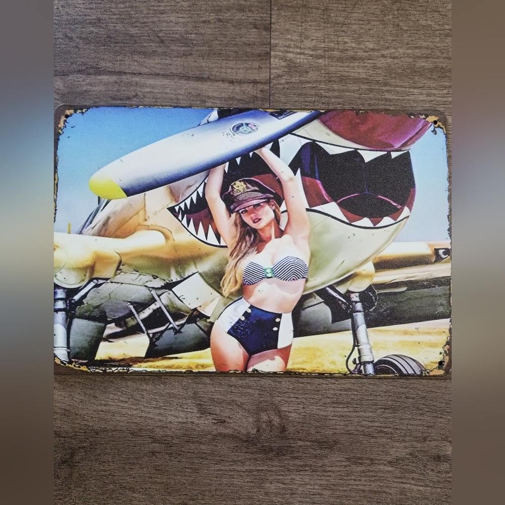 Vintage Style Metal Sign with Pin-Up Girl